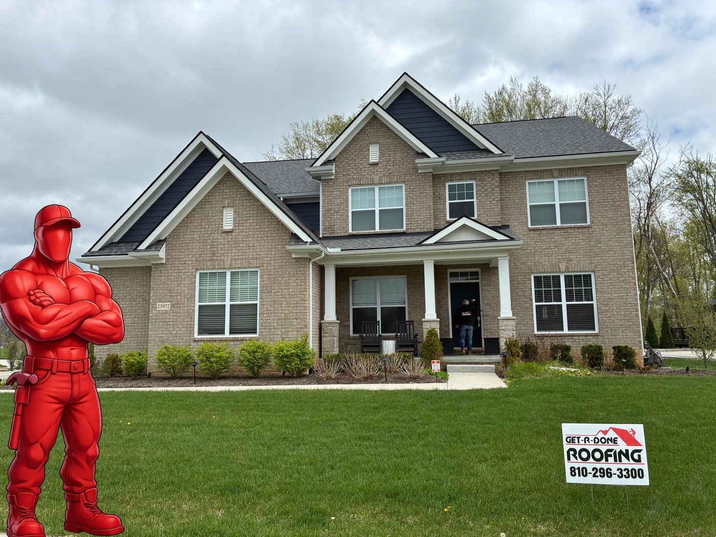 Get-R-Done Roofing completed project in Fenton, Michigan — full roof replacement on 2-story brick home