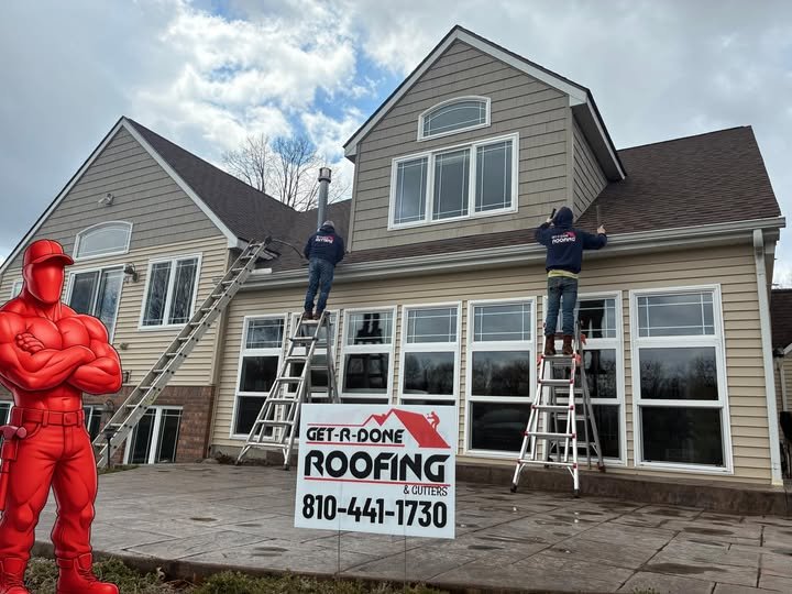 Get-R-Done Roofing crew on the job in Pinckney, Michigan — roofing and siding install